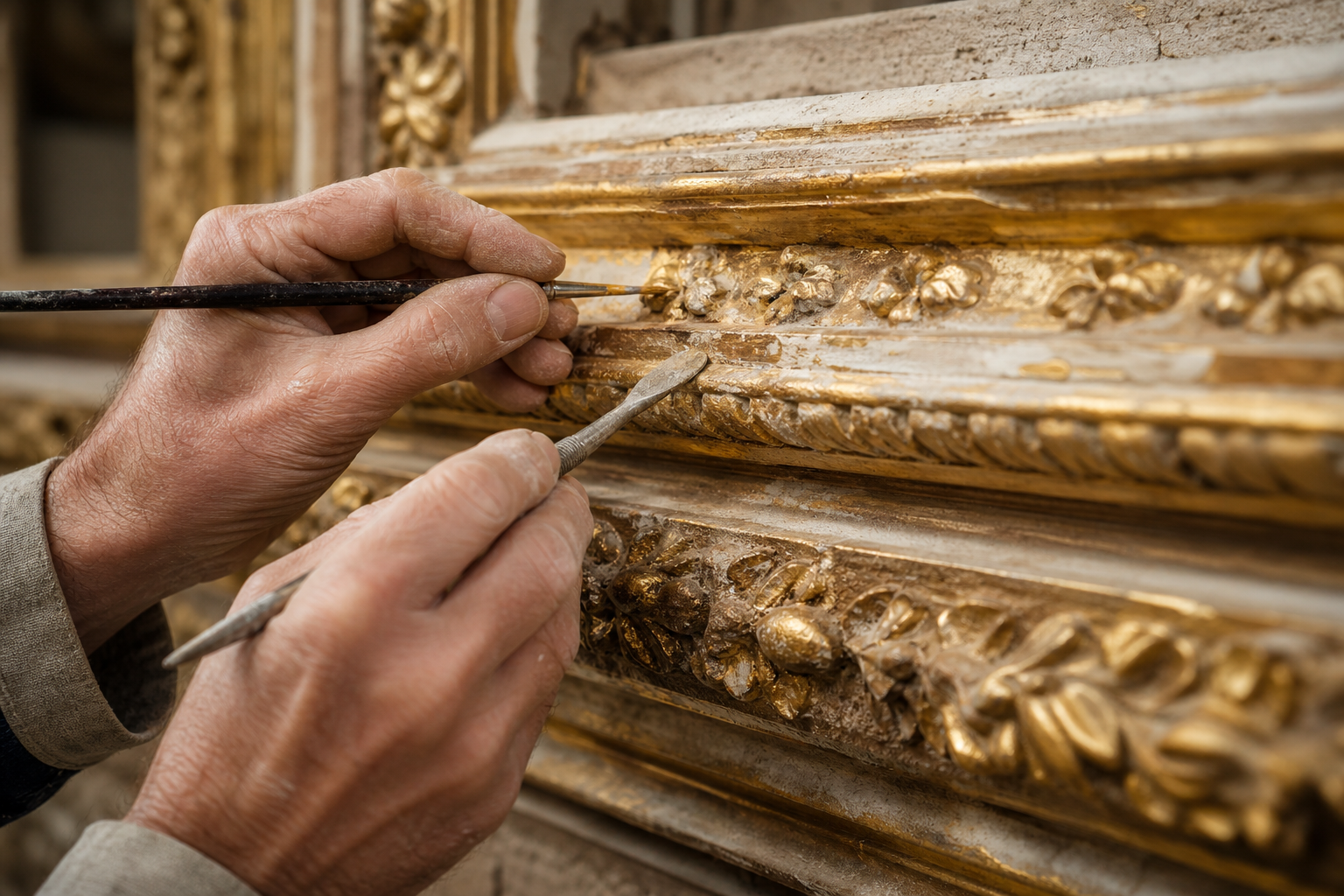 Restauro di una cornice dorata