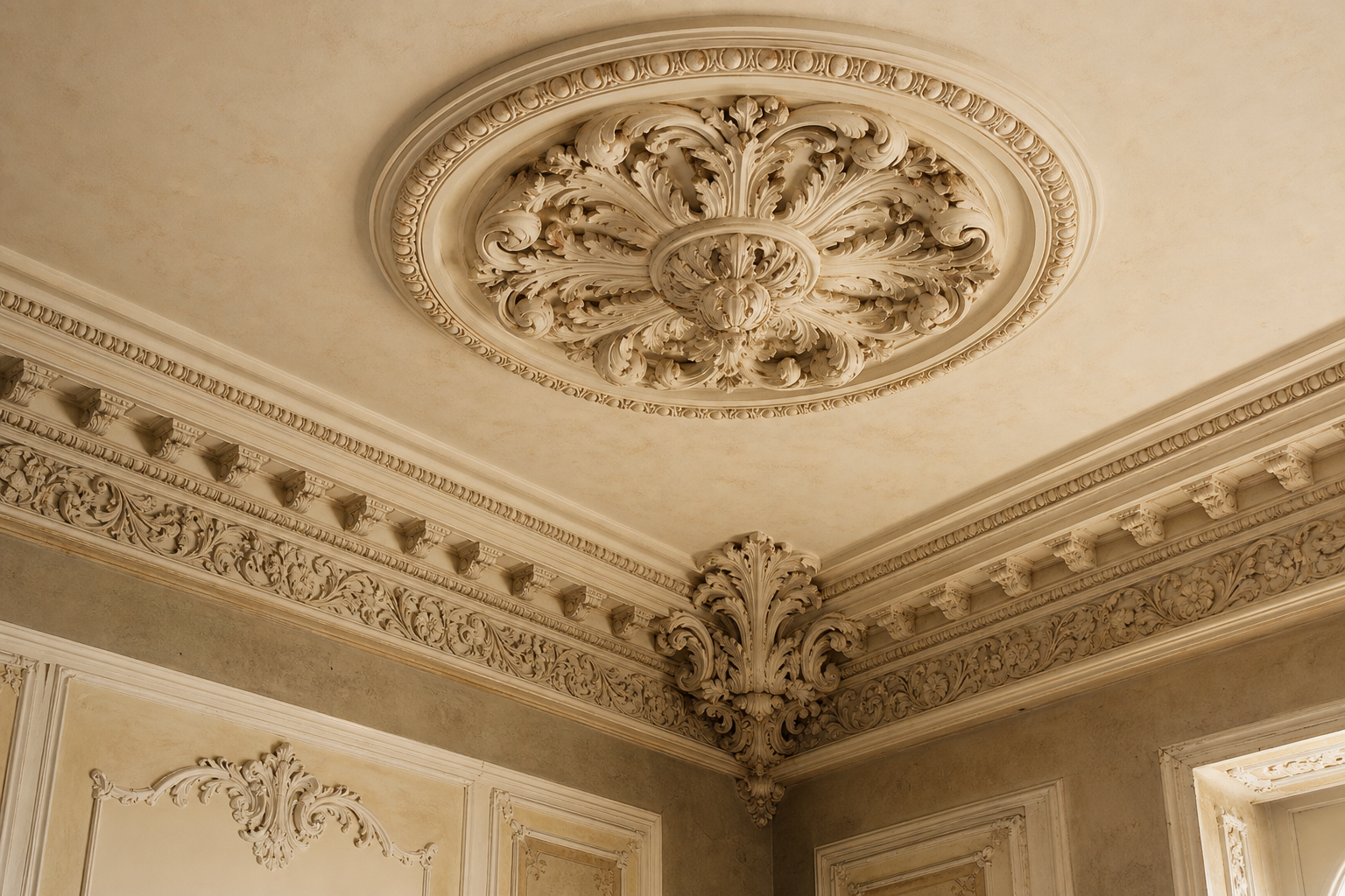 Rosone e cornici in stucco